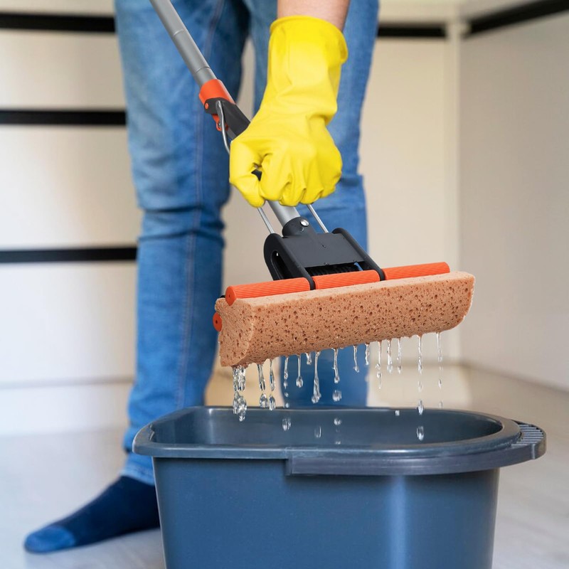 Sponge Mops for Floor Cleaning with 2 Cellulose Mop Head