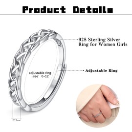 JeweBella Adjustable 925 Sterling Silver Ring for Women Girls Eternity Celtic Knot Thumb Ring Wedding Promise Ring Engagement Ring Mum Ring Anniversary Jewellery Gifts with Box