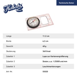 Herbertz Ruler Compass with Magnifier, 360 Degree View, Clear Base Plate, Declination Scale and Luminous Marks