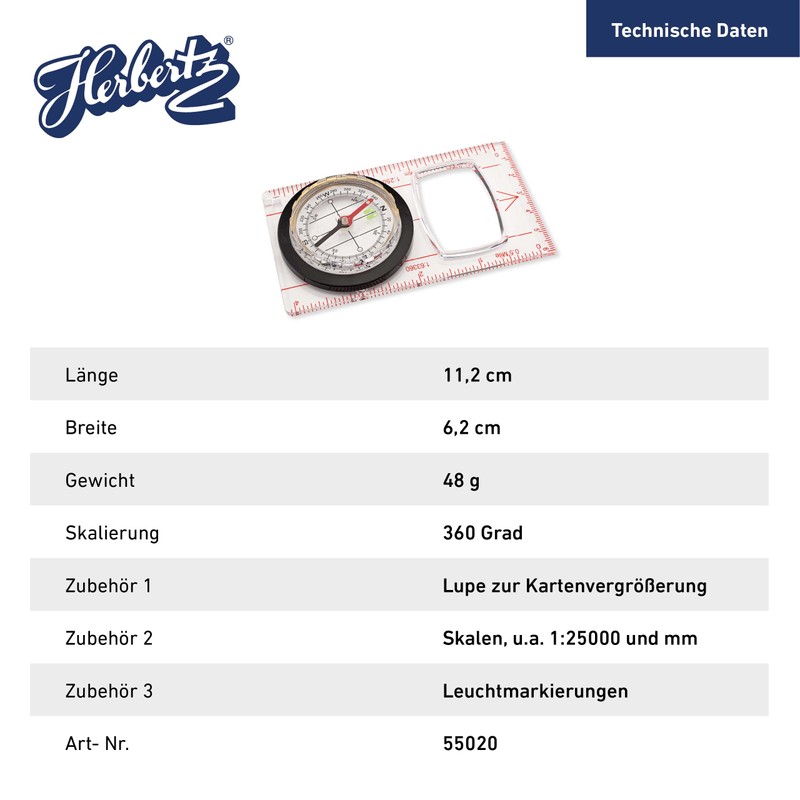 Herbertz Ruler Compass with Magnifier, 360 Degree View, Clear Base