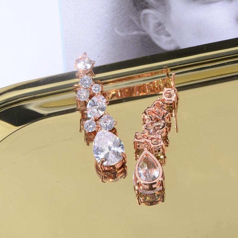 Cinmilada Women's Cubic Zirconia Bridal Earrings - 14k Rose Gold