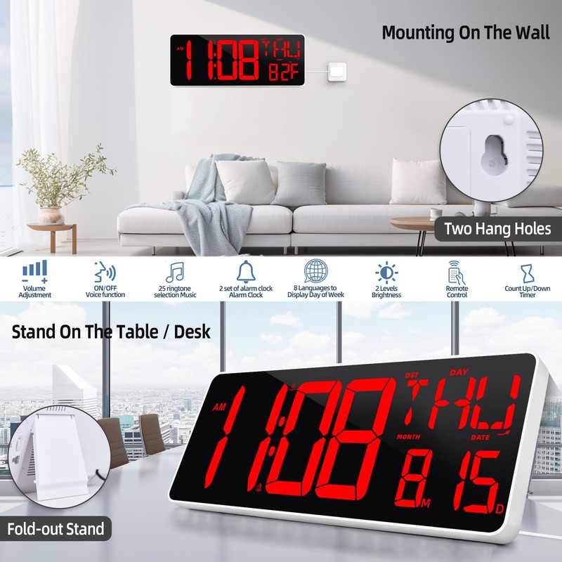 TXL 13.7 Inch Large Digital Wall Clock with Remote Control,LED