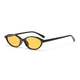 Long Keeper Oval Sunglasses for Women Fashion Small Cat Eyes Sunglasses Narrow Frame Oval Glasses UV400 Protection, Black Yellow