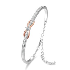 Praelinos Infinity Bracelets for Women White/Rose Gold Plated 5A Cubic Zirconia Jewellery Gifts for Women Silver Tone Bangles for Her Mum Wife Girlfriend Sister Mother's Day Birthday Valentine's Day