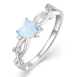 YL 925 Sterling Silver Engagement Rings 5MM Heart Cut Created White Opal Infinity Band Leaf Jewelry for Women-size9