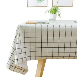 TruDelve Heavy Duty Vinyl Table Cloth Plastic Tablecloths for Kitchen Dining Table Wipeable PVC Waterproof Tablecloth for Square Table (54'' x 54'', White Plaid)