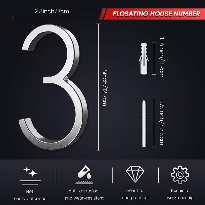 Jetec 5 Inch Metal House Number Silver Modern Address Numbers