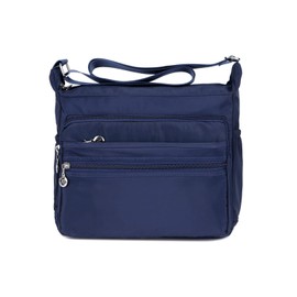 SYYHOME Crossbody Purses for women Multi-Pocket Nylon Shoulder Bags Lightweight Travel Purses Messenger Handbags (Large, Navy Blue)