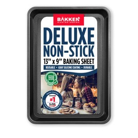 BAKKEN Kitchen Baking Pans - Nonstick Gray Coating, 13.58’’ × 9.65’’ Commercial Grade Carbon Steel Cookie Sheet, Diamond Texture Bottom, PFOA, PFOS, PTFE Free, Oven Safe Tray (450°F), Gray