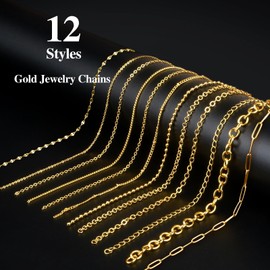 Ecoofor Gold Necklace Chains for Jewelry Making, 95.1 Feet 12 Rolls Jewelry Chains for DIY Necklace Bracelet Jewelry Making with Jump Rings/Lobster Clasps/Connectors