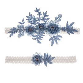Rockreyoa Wedding Garter Lace Flowers Bridal Garter Elastic Wedding Garter Embroidery Bridal Accessories for Brides Bridesmaids Weddings Everyday Decoration Bride Gifts Blue