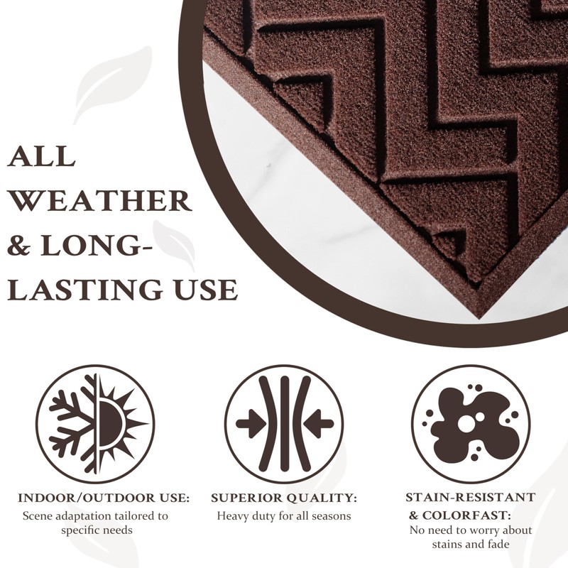 VivaNest Coffee Brown Geometry Outdoor Indoor Entrance Doormats, Absorbent Durable