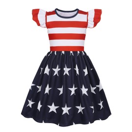 WonderBabe Girls Memorial Day Dress Girl 4th of July Dress Independence Memorial Day Outfit American USA Flag Dresses Kid Patriotic Star Strip Clothes Size 3-4t