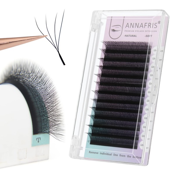 ANNAFRIS 4D Eyelash Extension, Premade Fan W C Curl, 9
