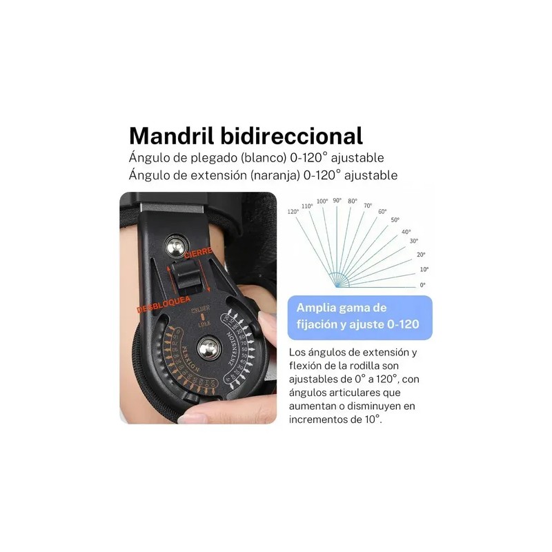 Rodillera Mecanica Graduada Post Operatoria Ajustable Color Negro Talla Unica