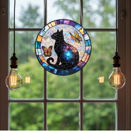 Cat Sun Catchers for Windows, Kaluofan Acrylic Suncatcher, Stained Glass Window Hangings, Suncatchers for Windows, Cat Lovers Birthday Gifts Mother's Day Housewarming Presen