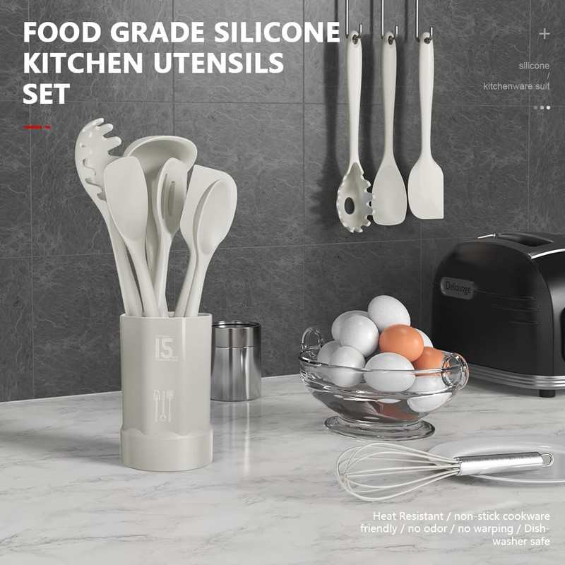 AOTHOD Silicone Cooking Utensils Set - 446°F Heat Resistant Silicone