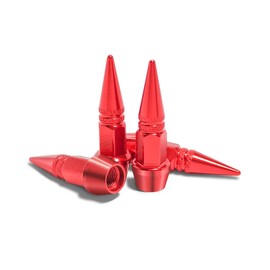 CGEAMDY 4PCS 60mm Spiked Aluminum Stem Valve Caps, Auto Universal Inflate Tire Valve Covers, Dustproof Metal Tire Wheel Stem Caps for Cars, SUVs, Trucks Bicycles and Motorcycles (Red)