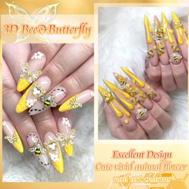 Rodaky 46 Piezas De Dijes De Abeja Para Uñas, Gemas De Mariposa En 3D Con Forma De Corazón, Dijes De Metal Dorados Para Uñas, Dijes De Flores Rosas Y Animales Para De Oro Pequeño