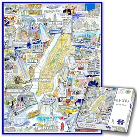 New York Jigsaw Puzzle - Tim Bulmers Comical Map Of New York - Jigsaw Puzzle For Adults 1000 Piece - New York City Landmarks, Statue Of Liberty, Brooklyn, Manhatten, Gift, Home Decor 66cm X 50cm…