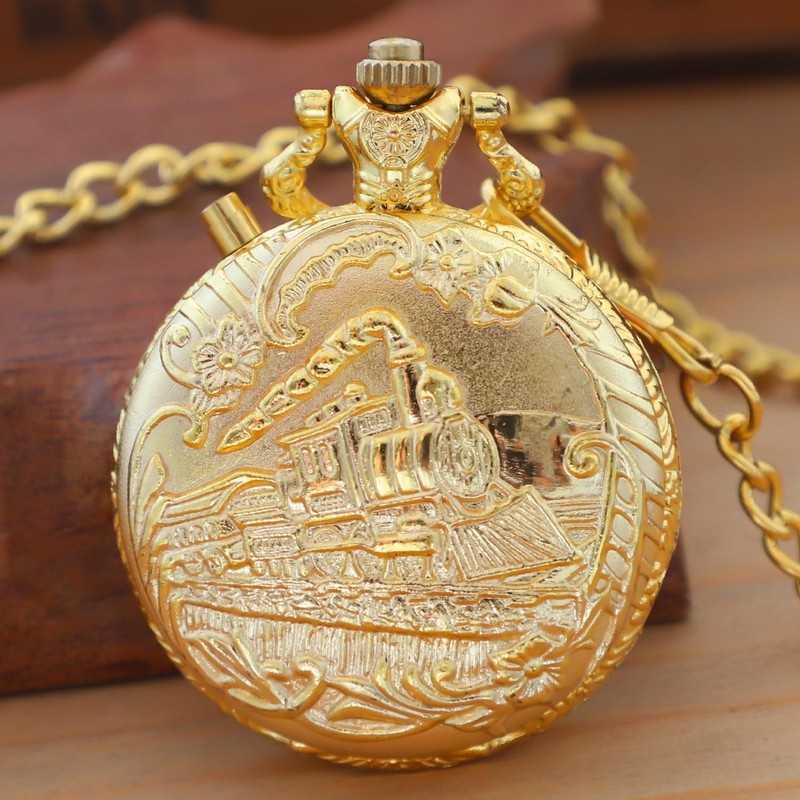 Whodoit LED Gold Locomotive Len's Quartz Men's Pocket Watch