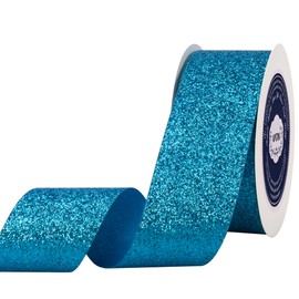 VATIN Turquoise Continues Glitter Ribbon - 1-1/2 Inch x 25 Yards for Gift Wrapping, Crafts, Christmas Tree, Ornaments, and Home Decor - Turquoise Cut Edge Christmas Ribbon