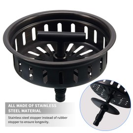 KONE 3-1/2 Inch Bronze Kitchen Sink Drain Oil Rubbed Bronze Stainless Steel Sink Drain Assembly Kit with Strainer Basket/Drain Stopper, Durable ORB Replacement for Standard Commercial Sink Drains