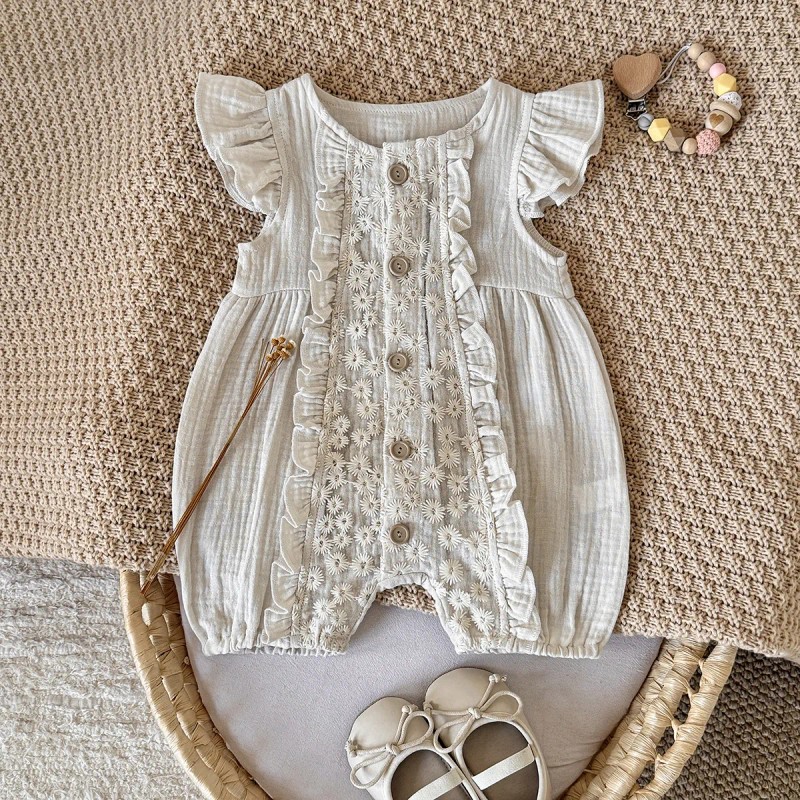 Verano Bebé Niña Encaje Hongo Borde Onesie