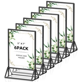 foltsyga 5x7 Picture Frame Acrylic Sign Holder,Wedding Signs Table Numbers Menu Holders，5 x 7 Photo Frame Pack of 6 - Black