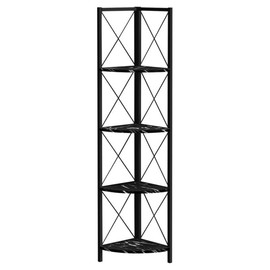 Monarch Specialties I 3650 Bookshelf, Bookcase, Etagere, Corner, 4 Tier, 60" H, Office, Bedroom, Metal, Laminate, Black Marble Look, Contemporary, Modern