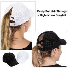 Gelapa 2pack Ponytail Hat, Criss Cross Baseball Cap for Women, Quick DryingSun Running Hat, Adjustable Casquette Toque Femme, Summer Accessories-Black White