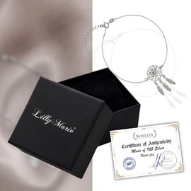 LILLY MARIE Ladies 925 Silver Dreamcatcher Charm Bracelet Flexible Length Gift Boxed Small Gifts for Women, Glass, Cubic Zirconia
