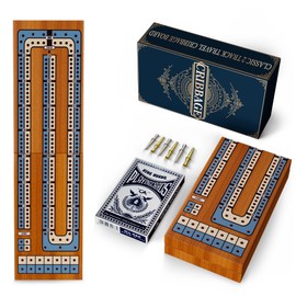 Small Size Travel Wooden Cribbage Board Game Set – 2-Track Foldable Cribbage with Magnetic Storage, 6 Metal Pegs & Full Deck of Cards – Perfect for Family Game Night, Traveling & Camping