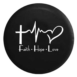 Faith Hope Love Cross Heart EKG Jesus Religious Spare Tire Cover fits SUV Camper RV Accessories White Ink 33 in