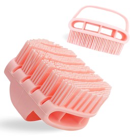 Silicone Body Scrubber with Handle - Exfoliating Shower Brush for Men & Women, Travel-Friendly & Quick-Dry, Soft Silicone Loofah Alternative for All Skin Types (Pink)