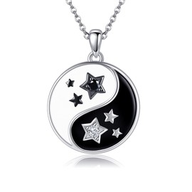 DAYLINLOVE Yin Yang Necklace 925 Sterling Silver Tai Chi Pendant Yin Yang Jewellery Gifts for Women Men, Sterling Silver, No Gemstone
