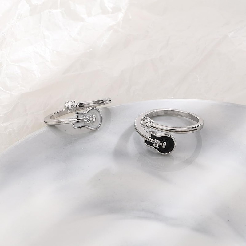 AREUM Guitar Ring, White, Black, Set of 2, Guitar Ring,
