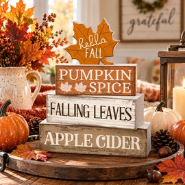 Wooden Fall Tabletop Decor for Seasonal Decorating – 4-Piece Maple Leaf Accent Set for Tiered Trays and Home Displays