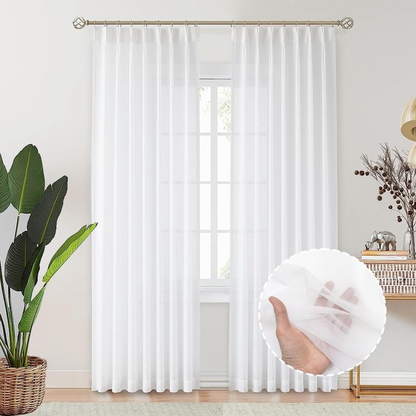 LIYAXUN Pinch Pleated Sheers Curtains for Track System, White Sheer