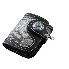 Handmade! Snake Skin Real Leather Wallet Short Vintage Biker Purse with chain