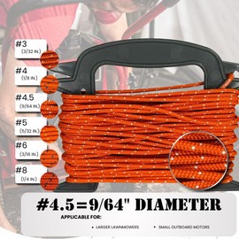 SGT KNOTS #4.5 Polyester Pull Cord - Small Engine Starter Rope for Lawn Mowers, Leaf Blowers & More (9/64 in. x 50FT) Orange with White Tracer