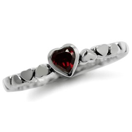 Silvershake Natural Garnet 925 Sterling Silver Stack Stackable Heart Solitaire Ring Size 6.5