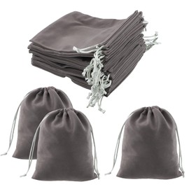 Dokeno Pack of 20 Velvet Bags, Velvet Jewellery Bag, Drawstring Jewellery Bag, Velvet Bag with Drawstring, Velvet Bag Jewellery Bag, Soft Velvet Bag for Wedding, Jewellery, Party, 12 x 15 cm (Grey)