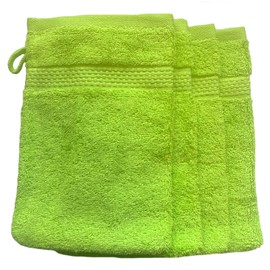 Sue Rossi Face Cloth Wash Mitt Set, 100% Organic Turkish Combed Cotton, 600GSM Thick With Hanging Loop, Size 16cm x 21cm, Flannel Glove Pack Soft & Absorbent (Lime Green, 4)