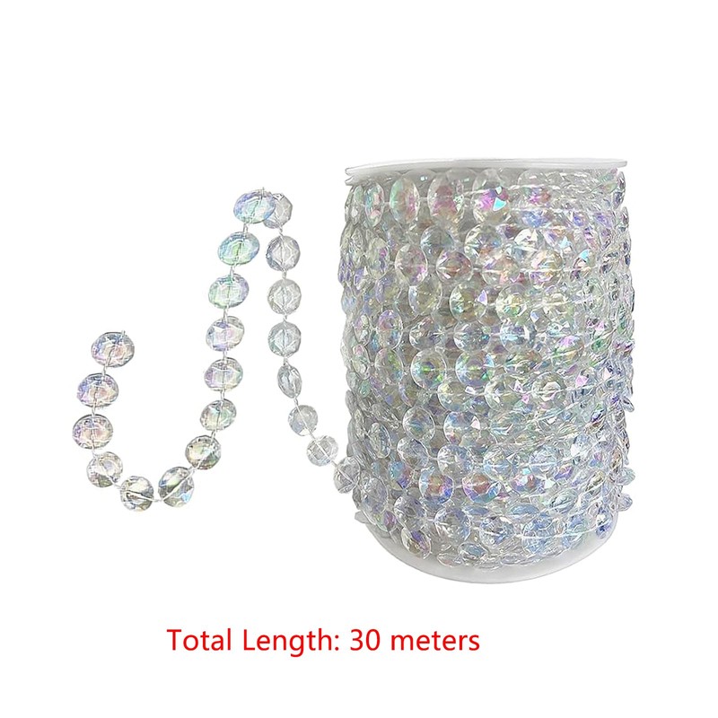 CENZICOM 30 Meters Crystal Beads Garland Strand, Iridescent Clear Acrylic