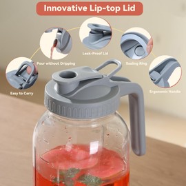 Novelinks 64OZ Glass Pitcher with Lid, Wide Mouth Mason Jar Pitcher, Leak-proof Water Jug for Juice, Milk,iced Coffee Lemonade Tea,1 Pack