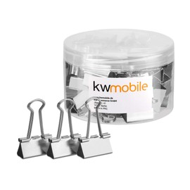 kwmobile Set of Binder Clips (50 Pack) - Small Paper Clamps Foldback Clips for Office Stationary, Printer Paper - 25mm Size (Silver)