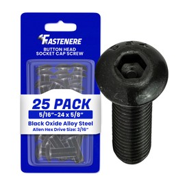 Fastenere Button Head Socket Cap Screws - 5/16-24 x 5/8" (25-Pcs) Alloy Steel, Fully Threaded, Fine Black Oxide Finish, Corrosion-Resistant, Machine Thread, Easy to Install w/Allen Hex Drive
