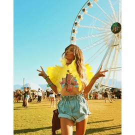 UQJE Victorian Natural Feather Shawl Shrug Shoulder Wrap Gothic Collar Costume Accessories-Yellow