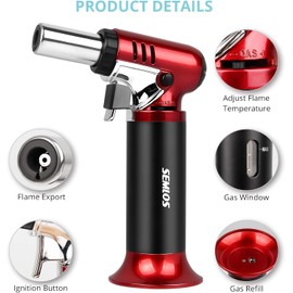 Semlos Butane Torch with Fuel Gauge, Refillable Kitchen Torch Lighter with Safety Lock and Adjustable Flame for DIY, Creme Brulee and Soldering
